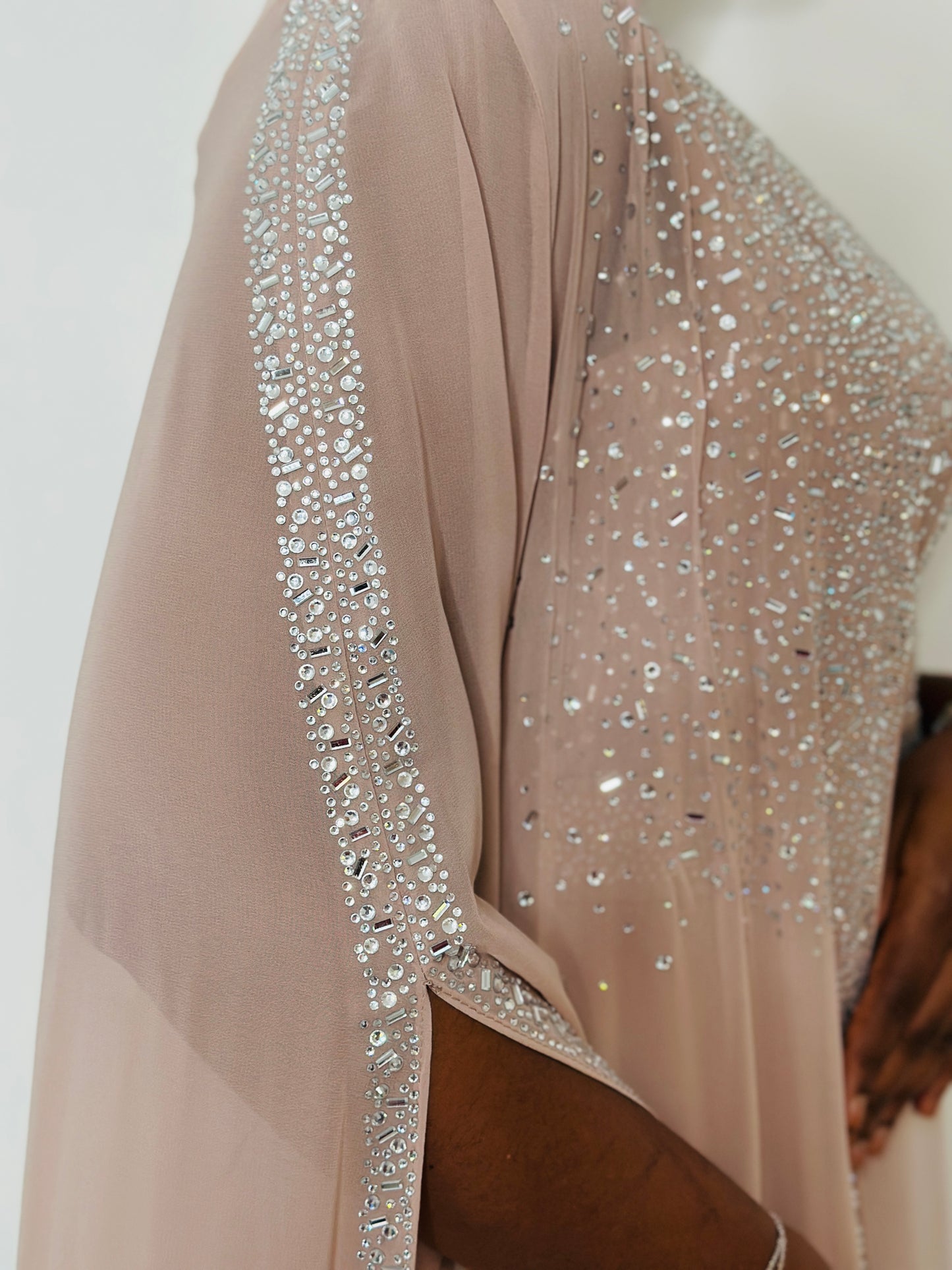 Nura Blush | Embellished Crepe Gown with Chiffon Cape