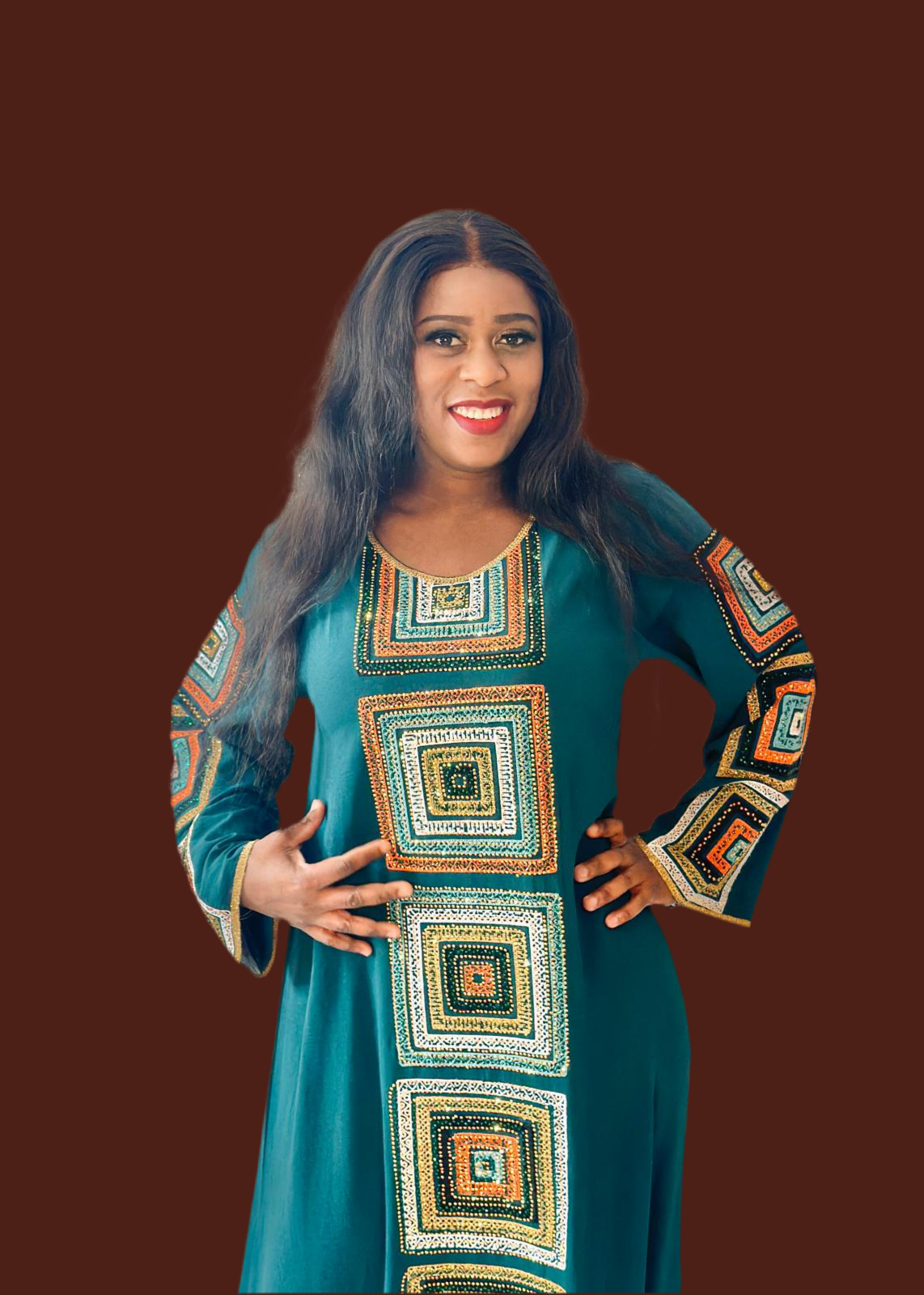 Heavily Beaded Long Sleeve Maxi Dress