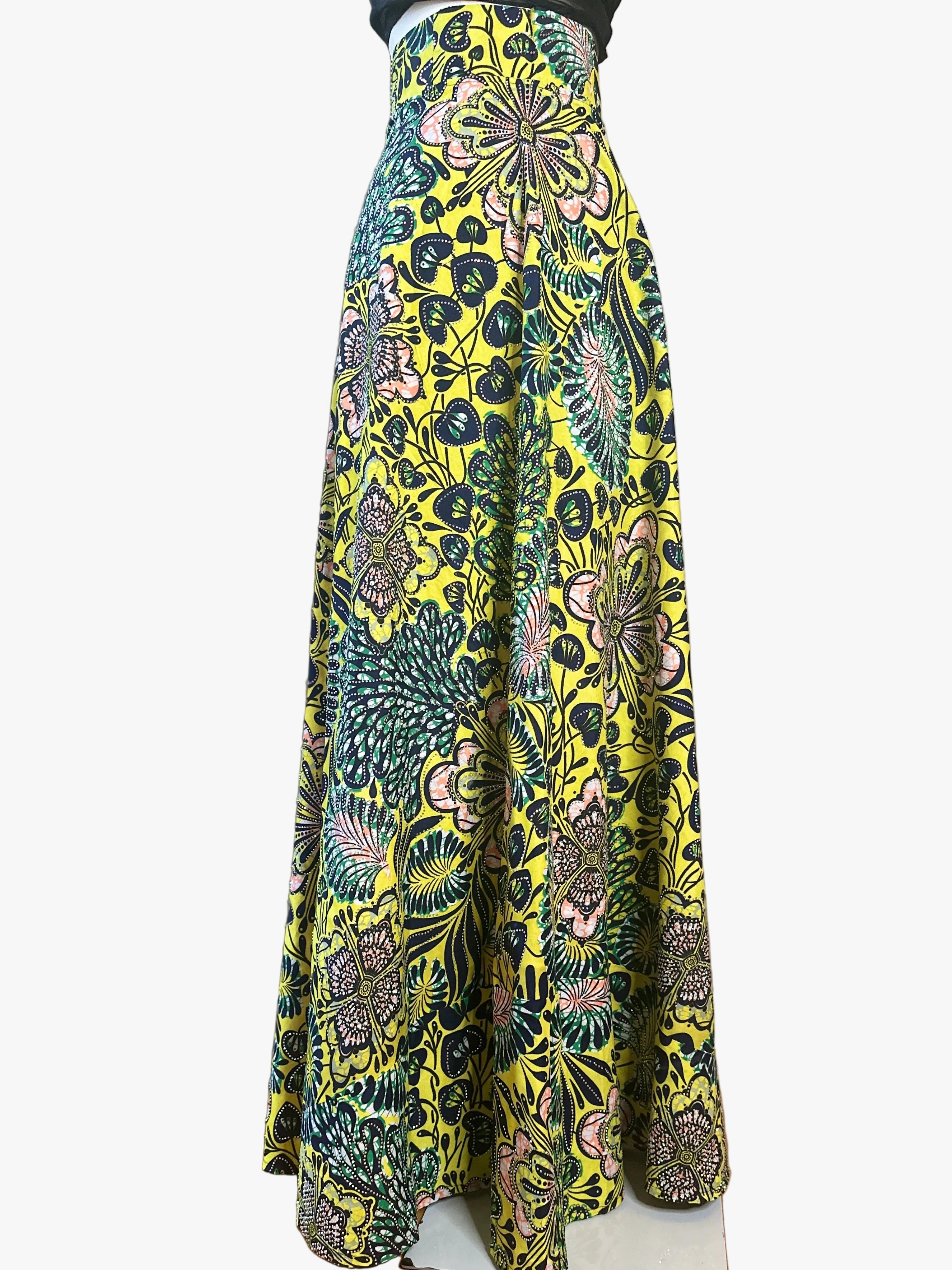 Adja Embellished Ankara Maxi Skirt