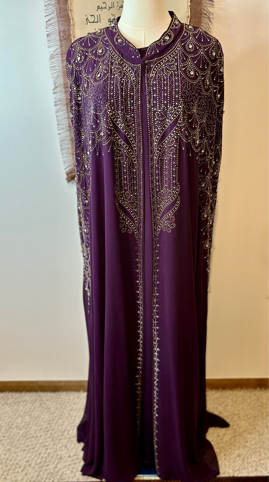 Royal Purple 2-Piece Kaftan – Flat Back Rhinestone Embellishment | 58” Length