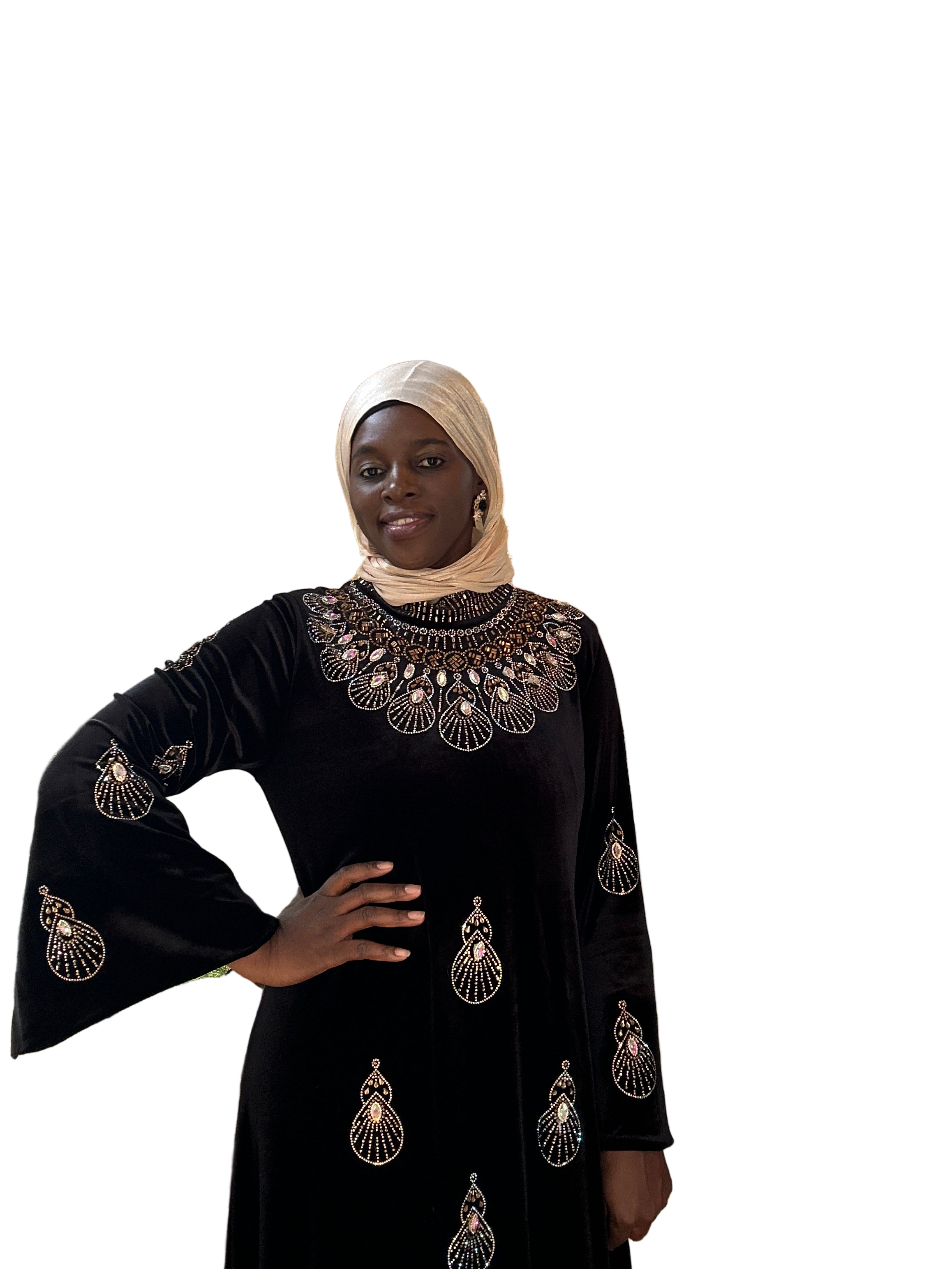 Regal Velvet Rhinestone Abaya – Black & Maroon (M–2XL)