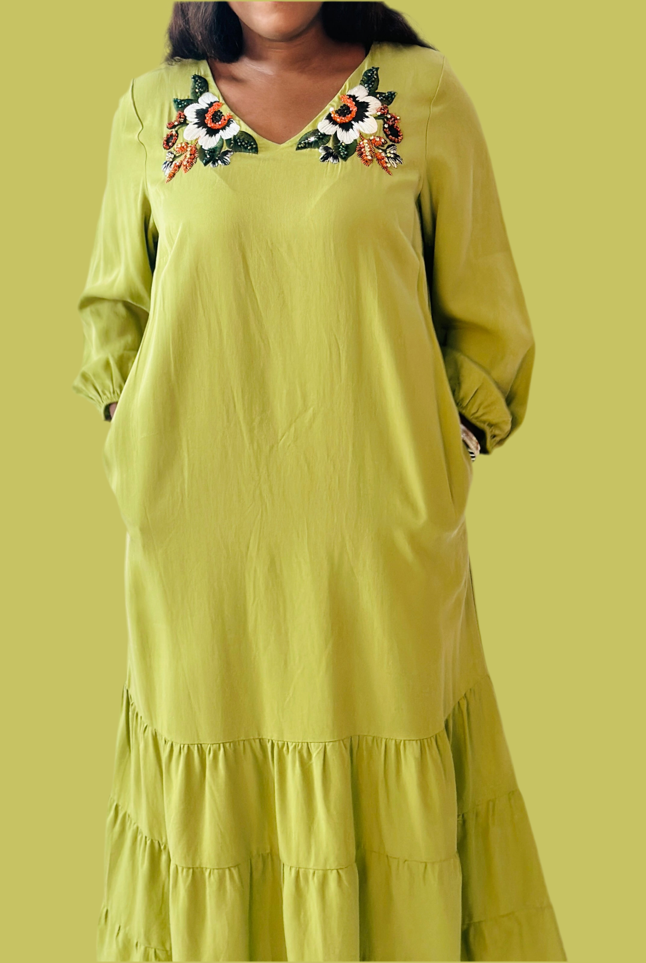 Long Sleeve V-Neck Maxi Dress