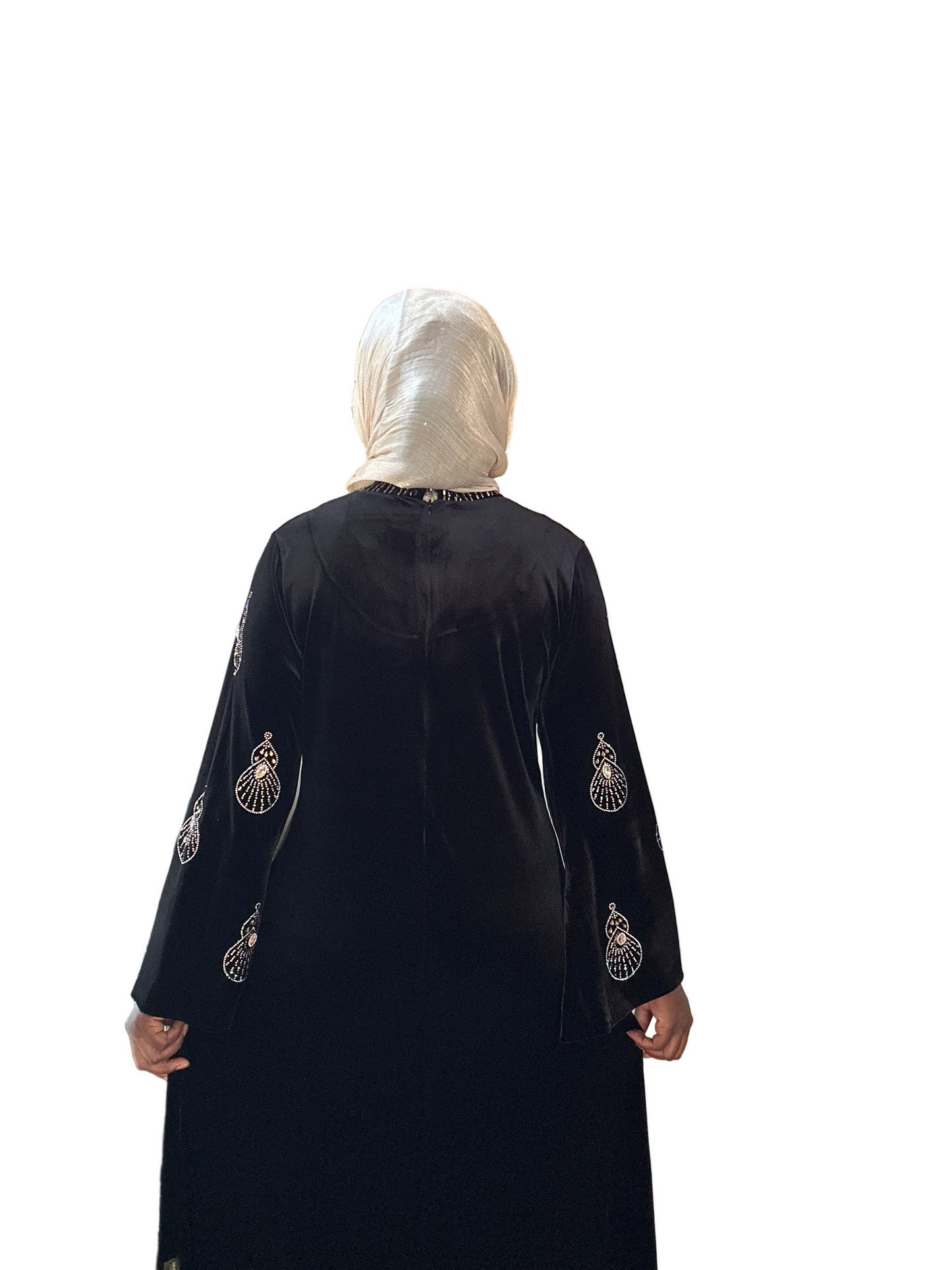 Regal Velvet Rhinestone Abaya – Black & Maroon (M–2XL)