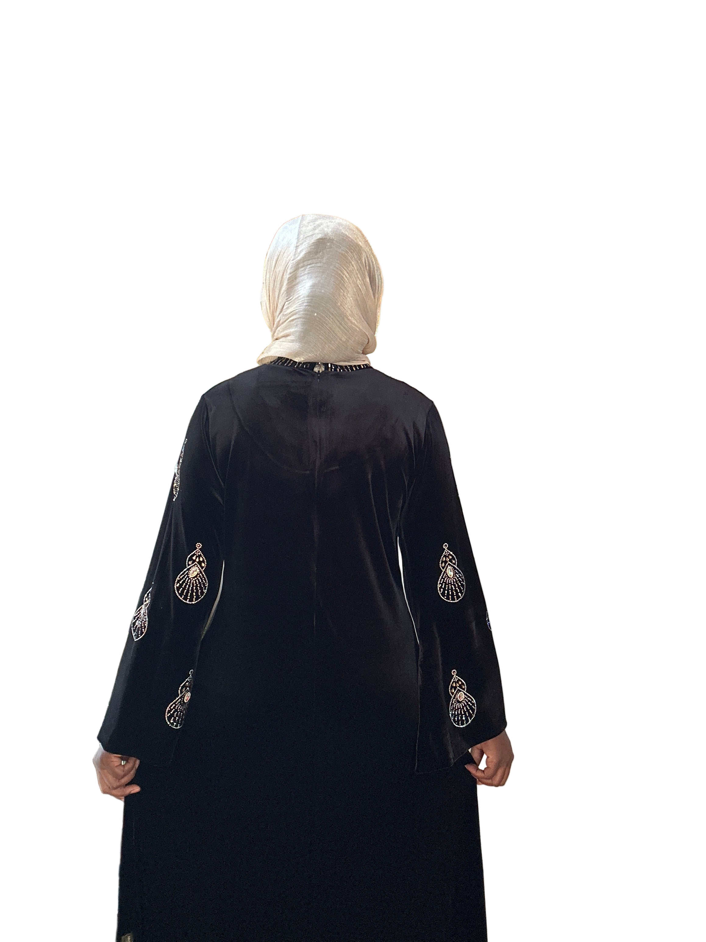 Regal Velvet Rhinestone Abaya – Black & Maroon (M–2XL)