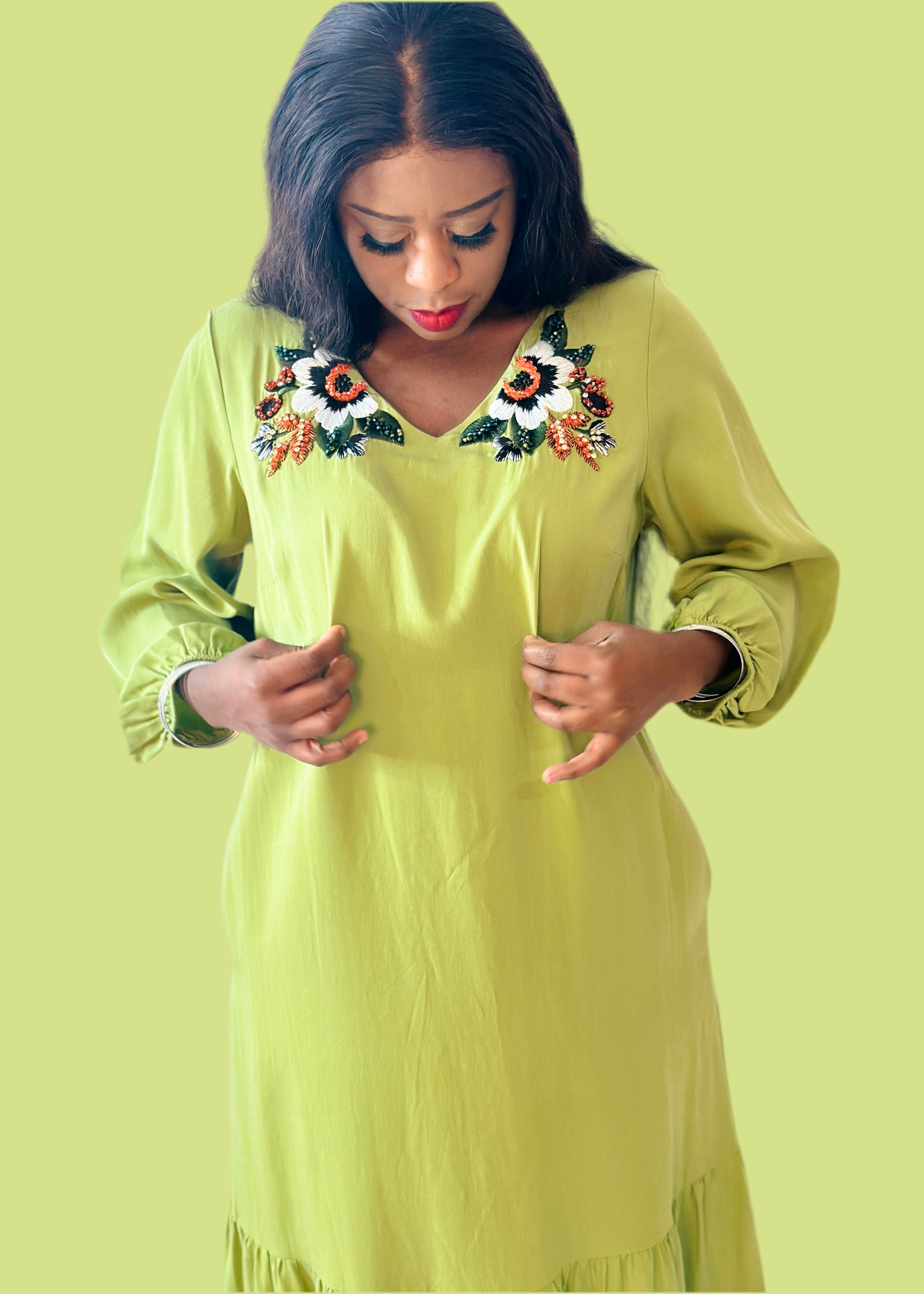 Long Sleeve V-Neck Maxi Dress