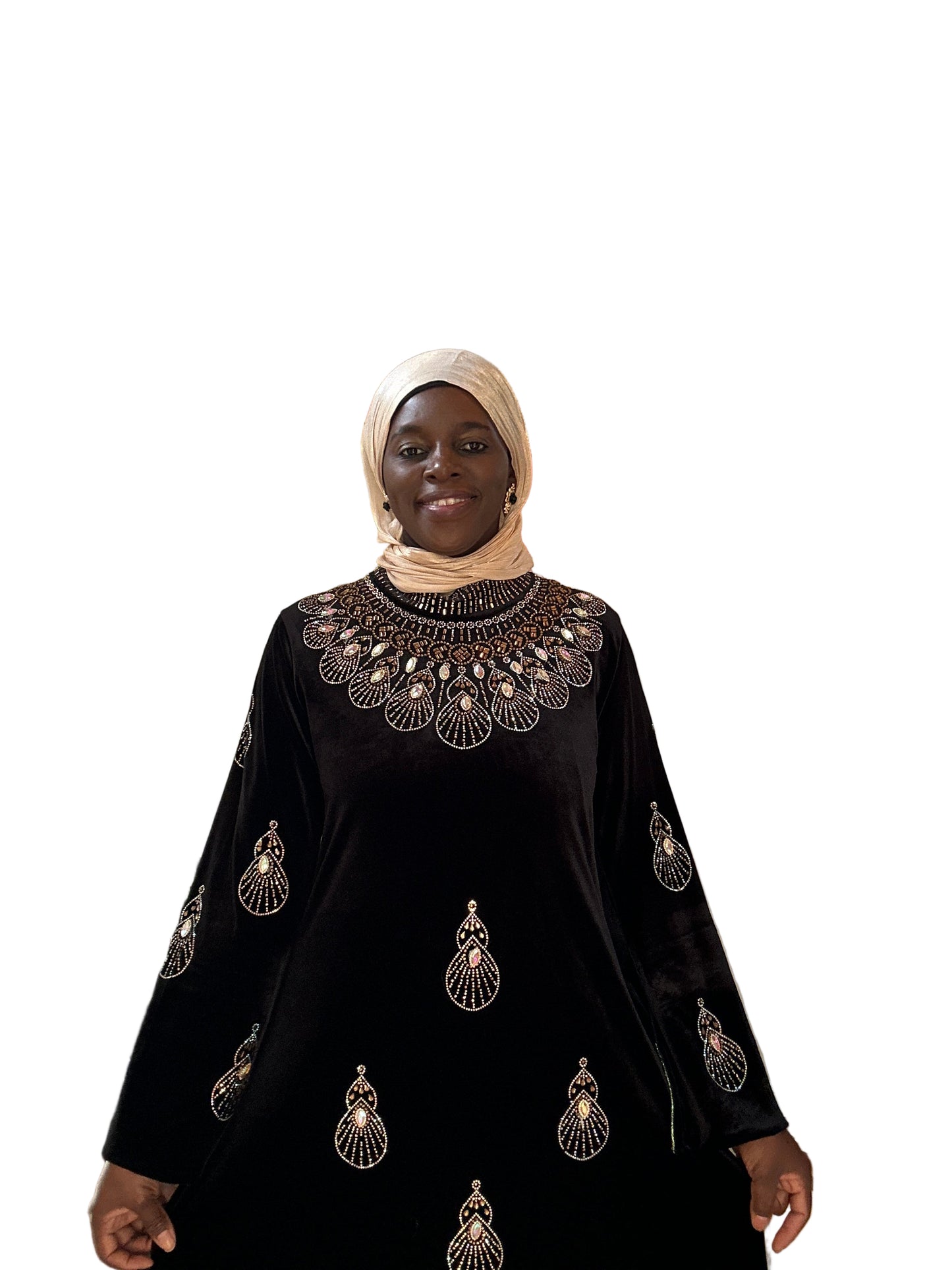 Regal Velvet Rhinestone Abaya – Black & Maroon (M–2XL)