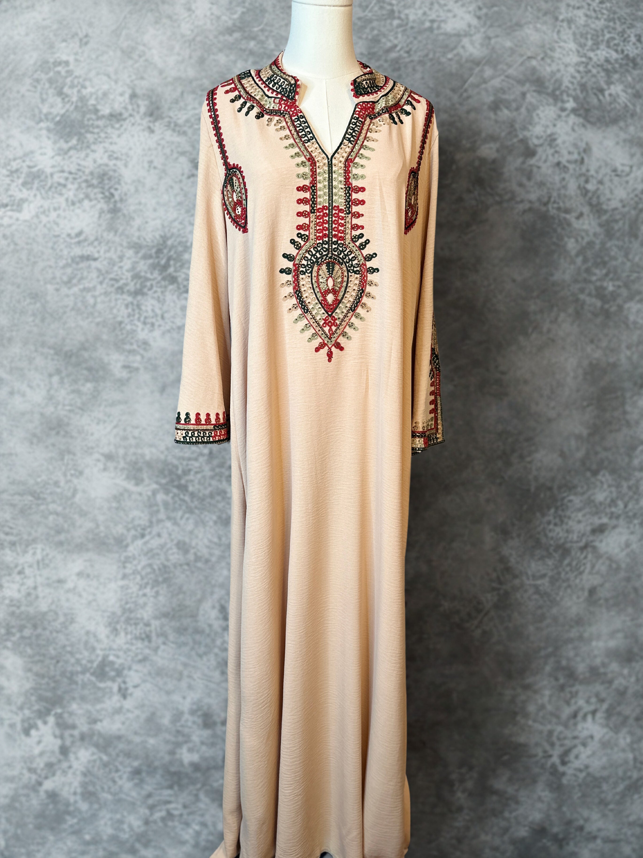 Desert Jewel Embroidered Kaftan – Blush Beige