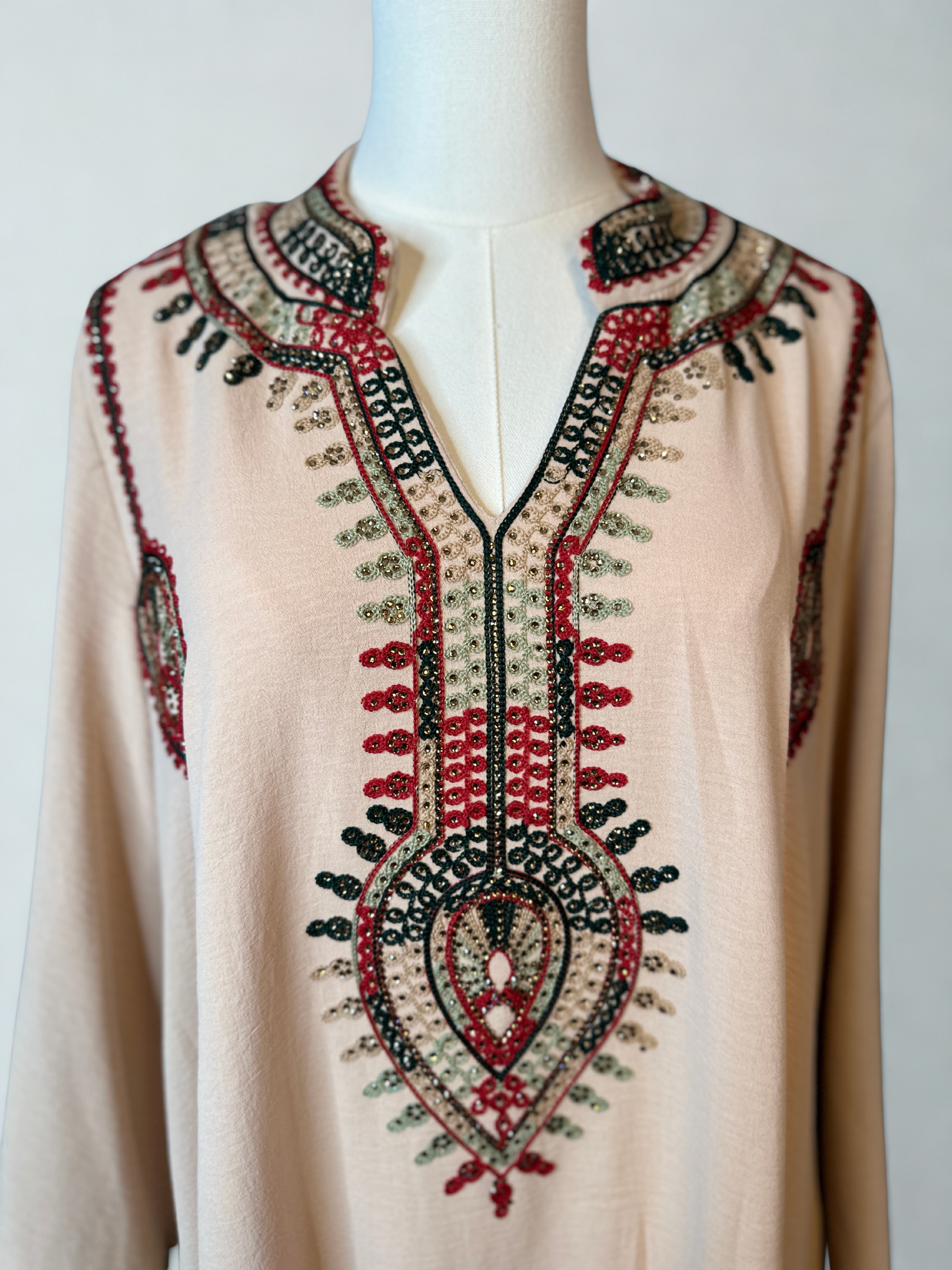 Desert Jewel Embroidered Kaftan – Blush Beige
