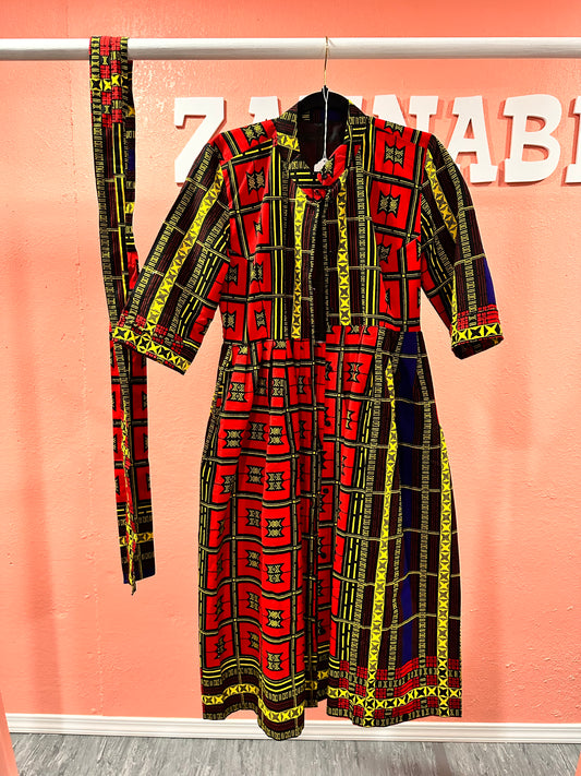 Short sleeve Ankara Midi Dress.