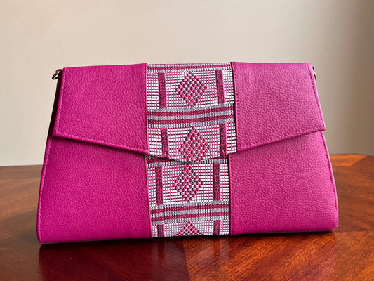 Pink patched with Hand Woven Fabric purse