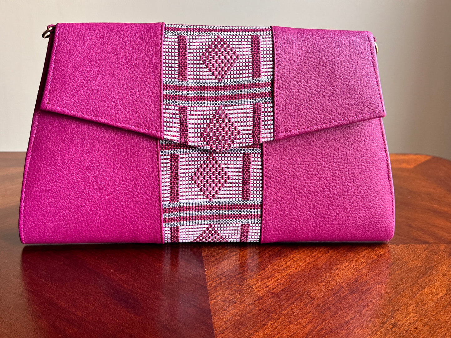 Pink patched with Hand Woven Fabric purse