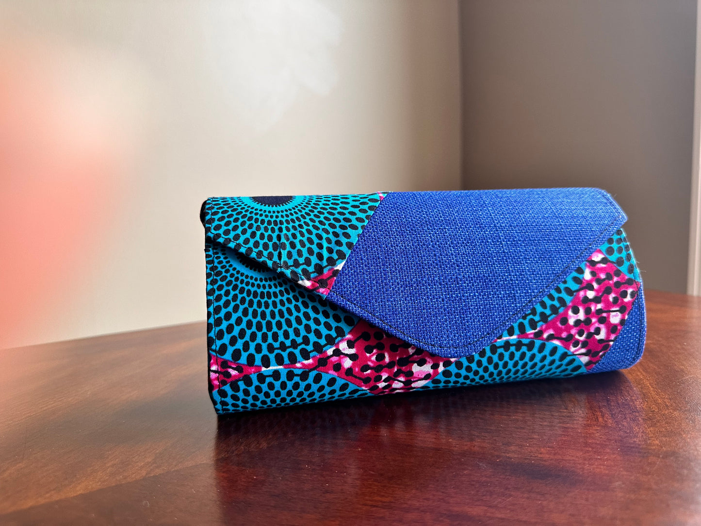 Blue Ankara patched purse