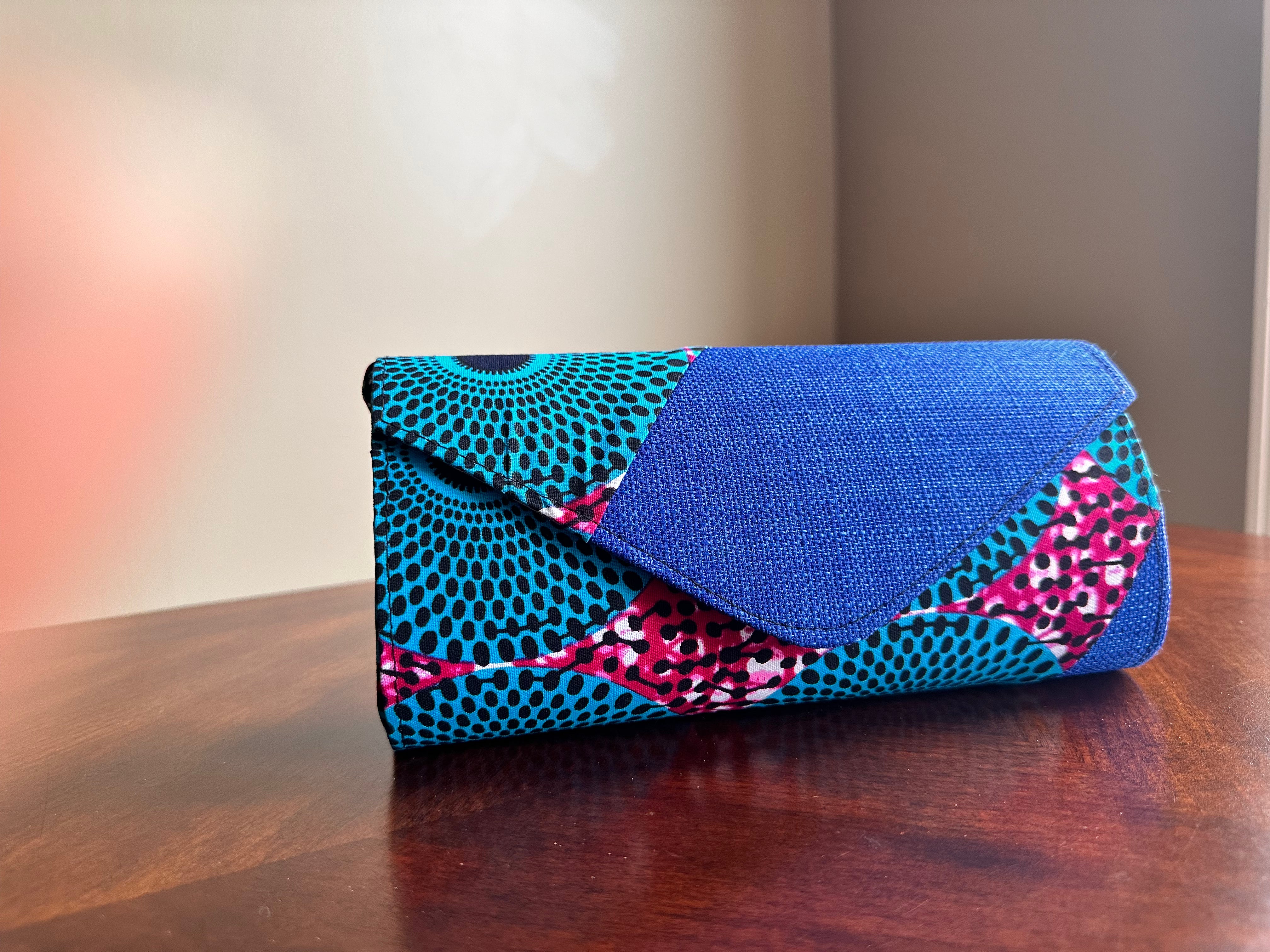 Blue Ankara patched purse