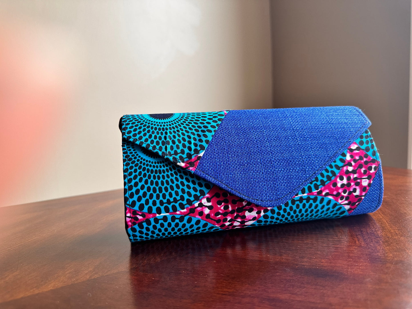 Blue Ankara patched purse