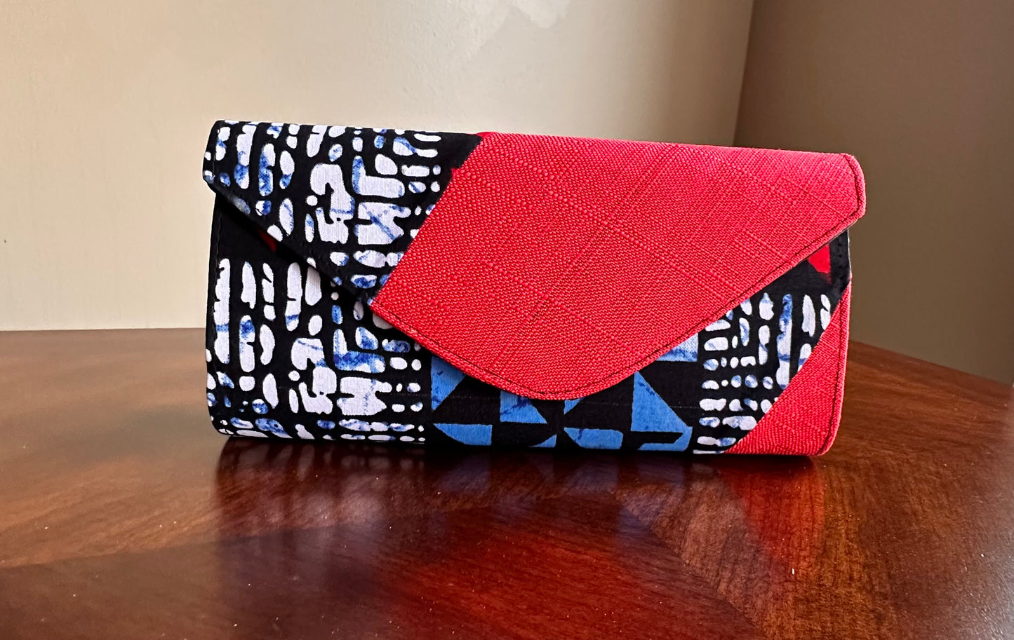 Red Black Ankara patched purse