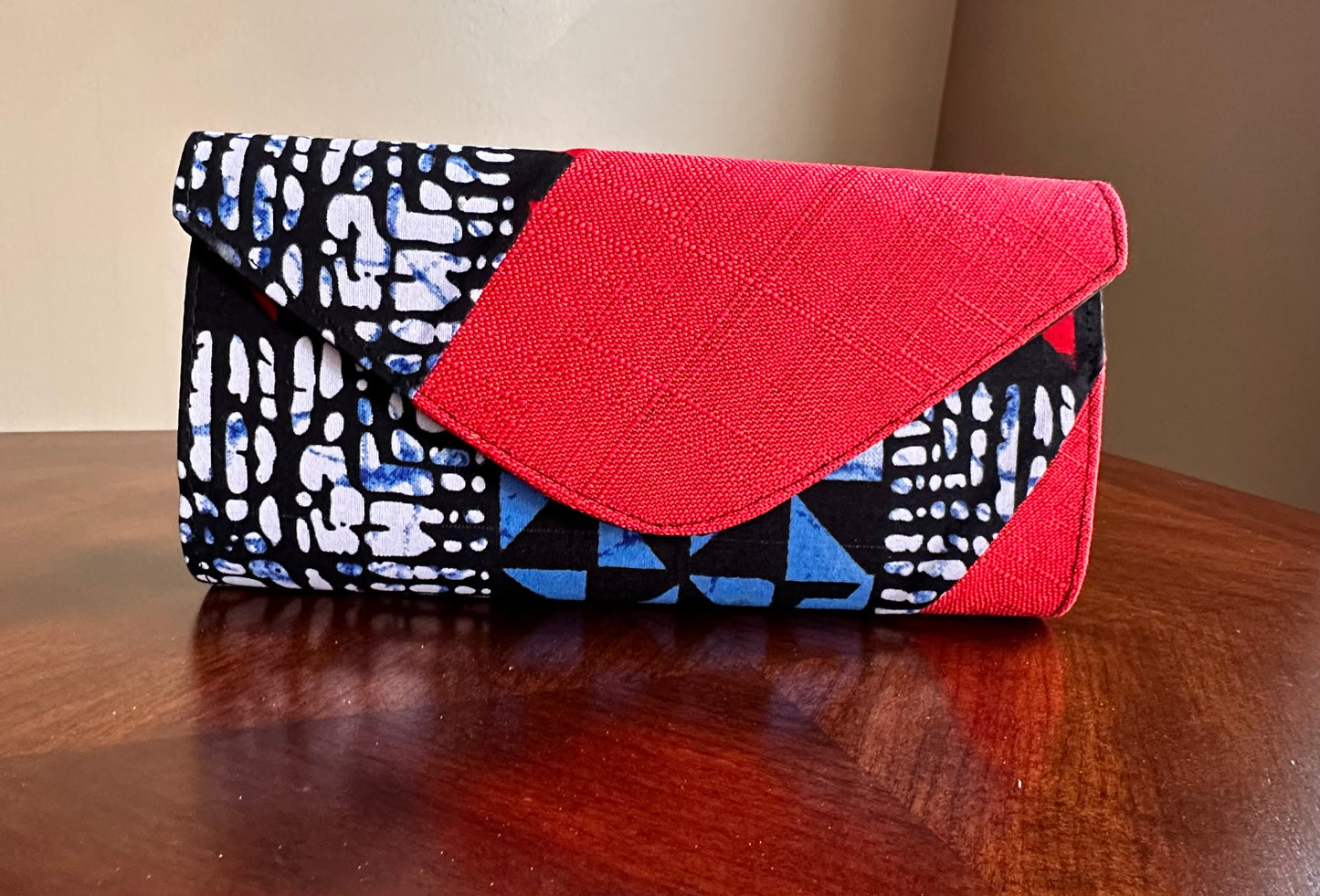 Red Black Ankara patched purse