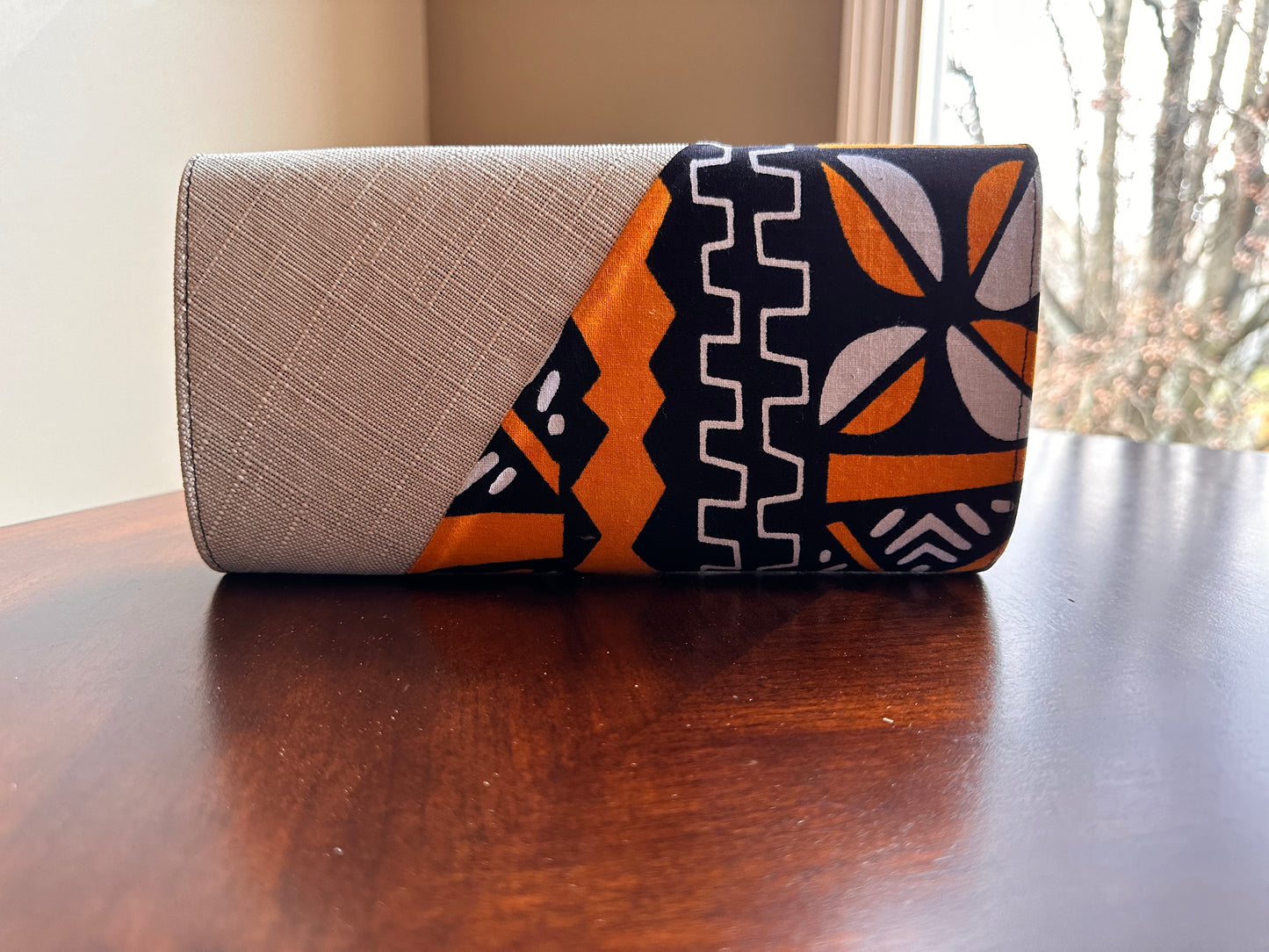 Orange Black Ankara patched purse