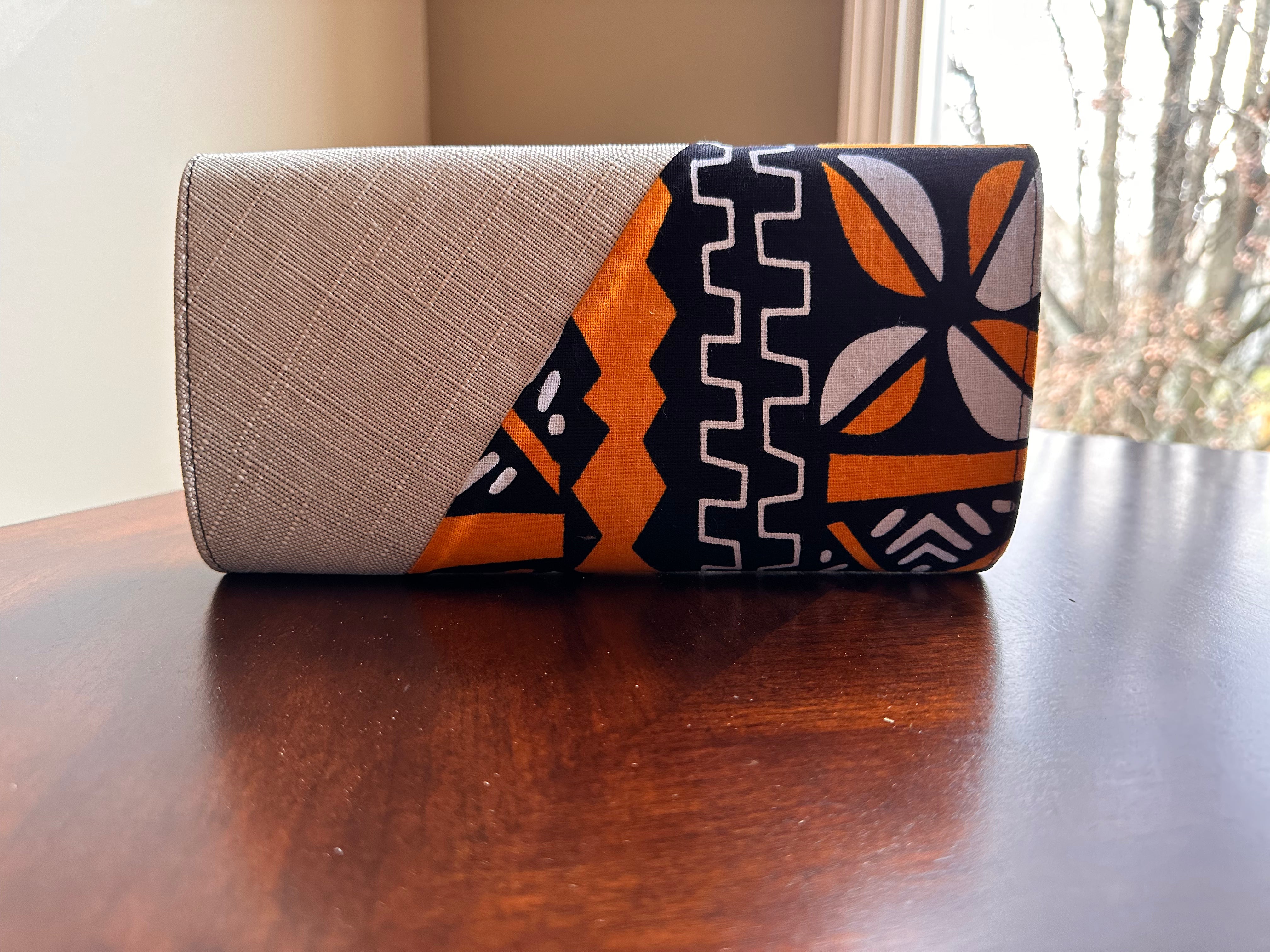 Orange Black Ankara patched purse