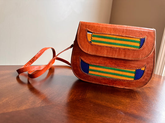 Leather Patched Ankara Purse