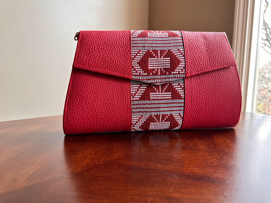Maroon patched with Hand Woven Fabric purse
