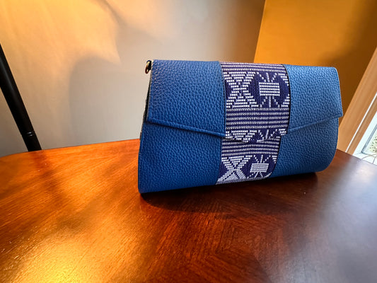 Blue patched with Hand Woven Fabric purse
