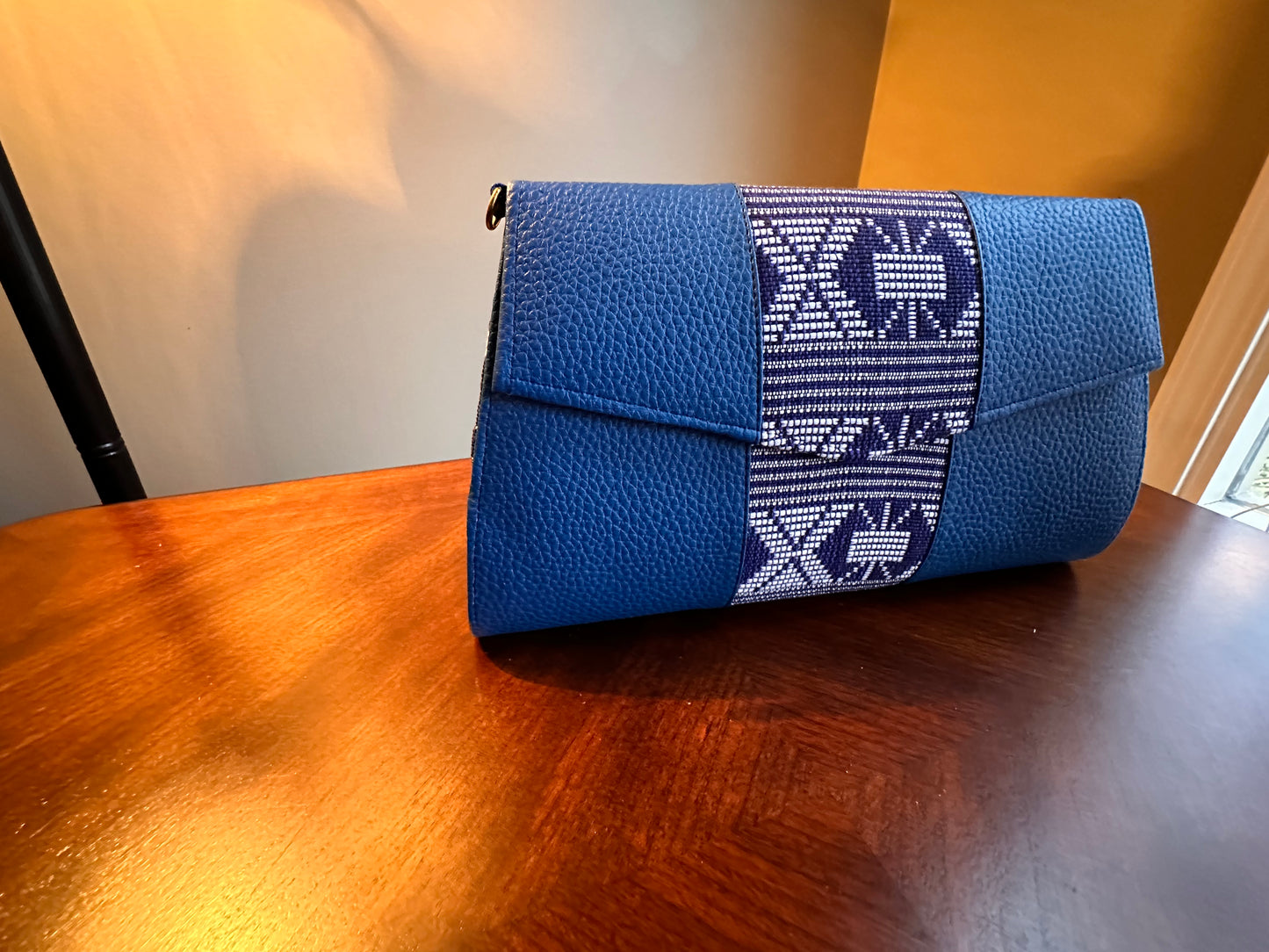 Blue patched with Hand Woven Fabric purse