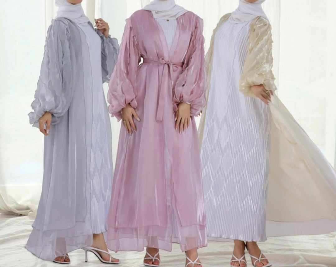 Two Piece Organza Cardigan Abaya