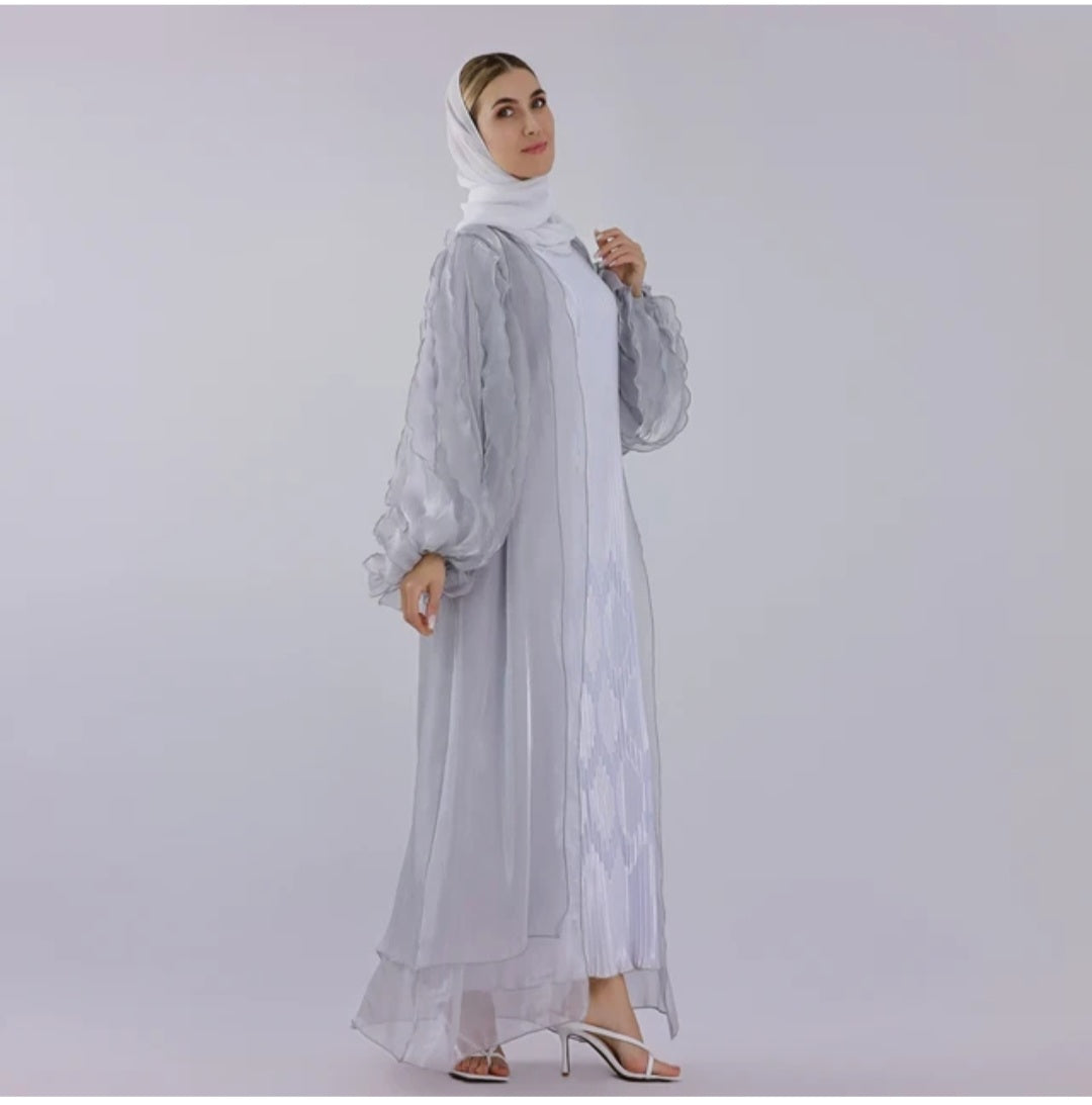 Two Piece Organza Cardigan Abaya