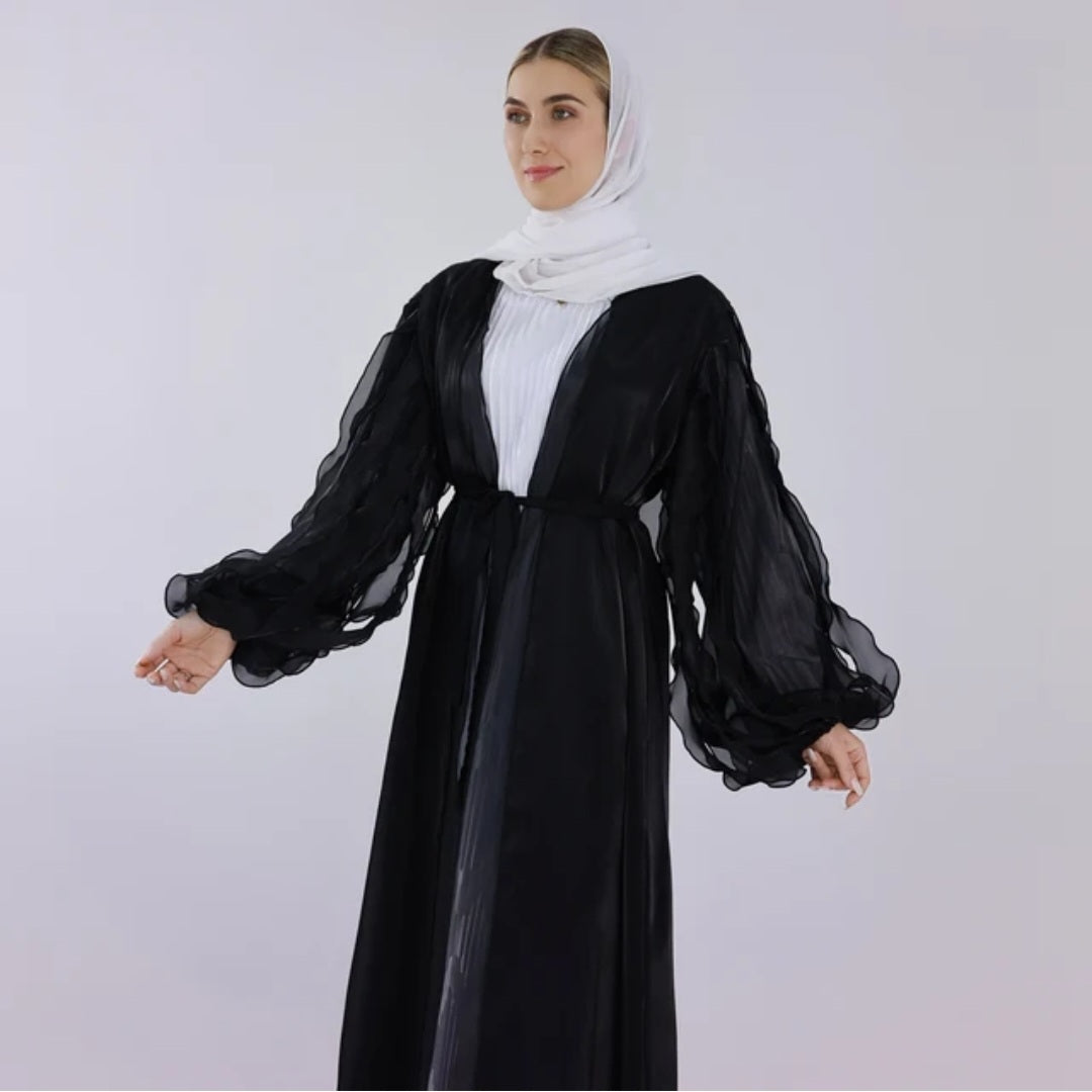 Two Piece Organza Cardigan Abaya