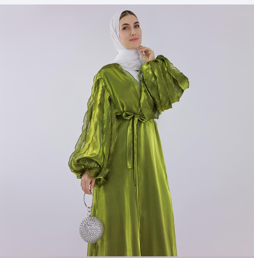 Two Piece Organza Cardigan Abaya