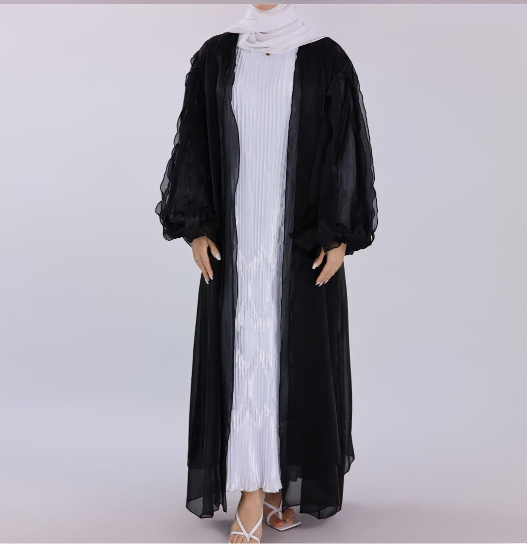 Two Piece Organza Cardigan Abaya