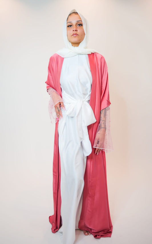 Two Piece Satin Abaya Dress