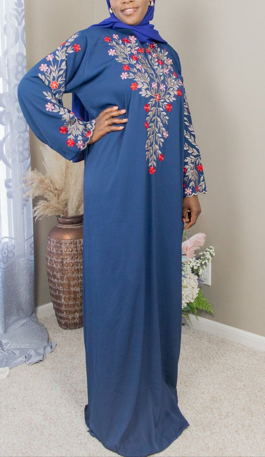 Embroidered Navy Blue Abaya