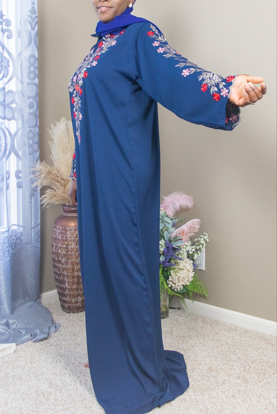 Embroidered Navy Blue Abaya