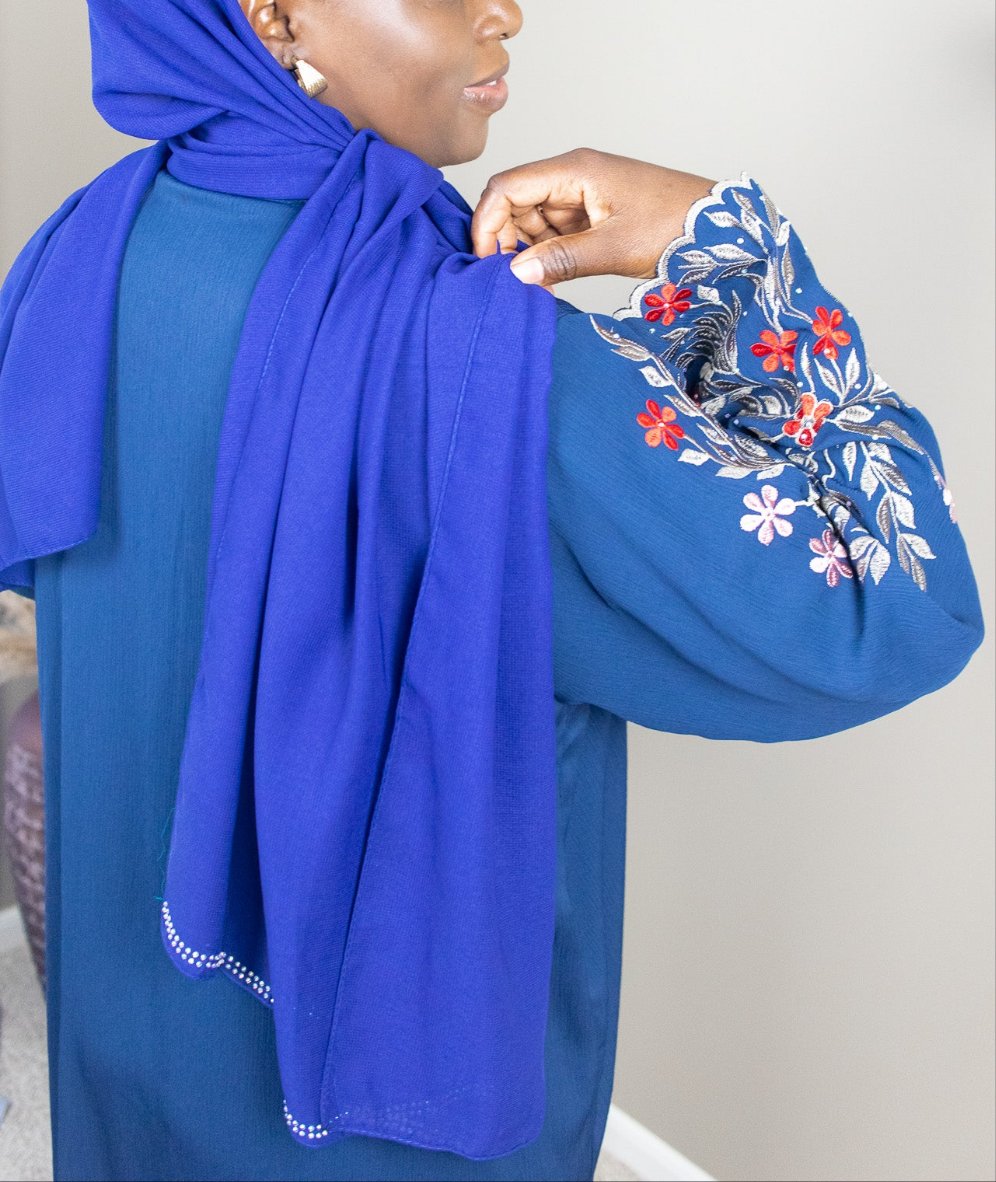 Embroidered Navy Blue Abaya