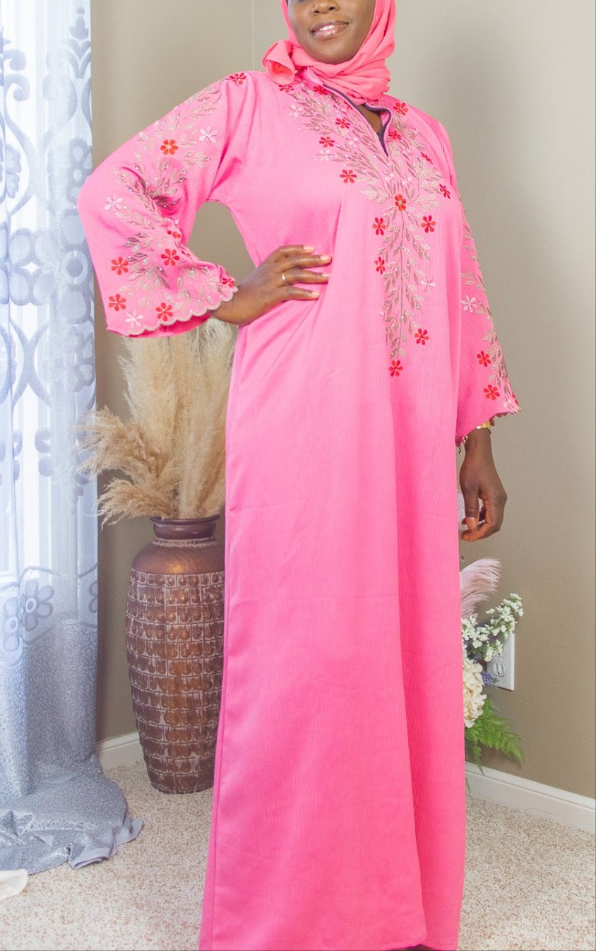 Pink Embroidered Abaya