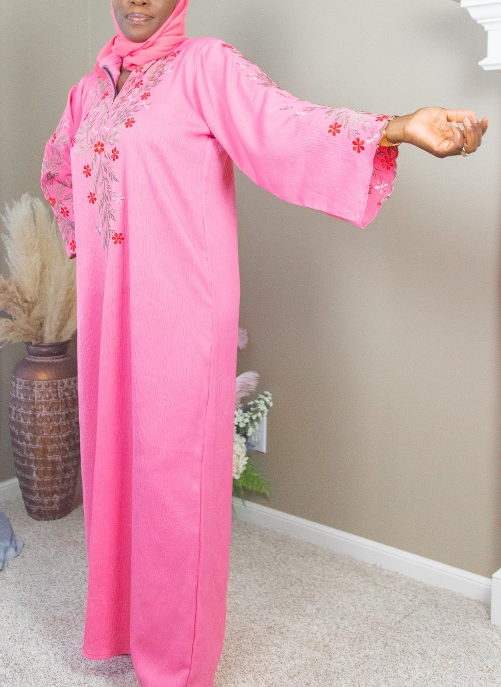 Pink Embroidered Abaya